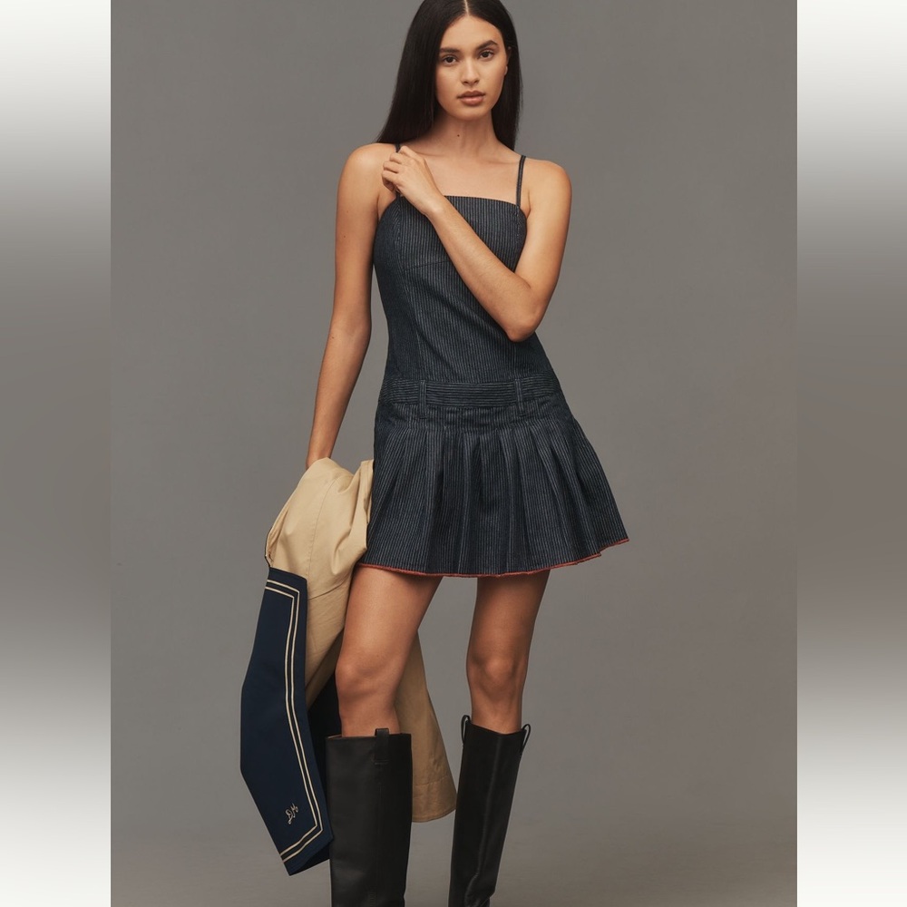 Anthro PILCRO sleeveless pleated denim romper playsuit
